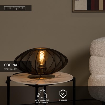 Lucide CORINA - Tischlampe - Ø 40 cm - 1xE27 - Schwarz